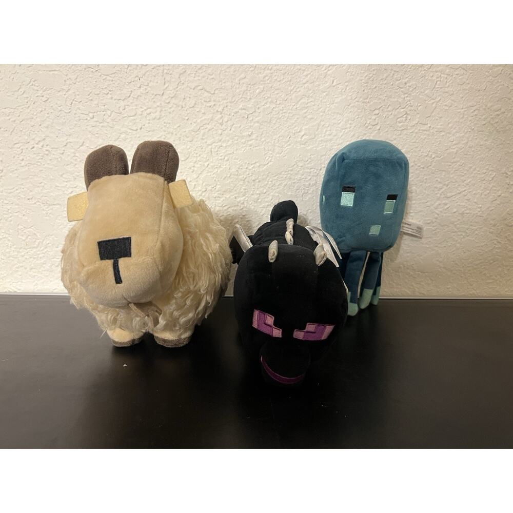 Minecraft Plush Lot Of 3 Ender Dragon, Glow Squid, And Goat